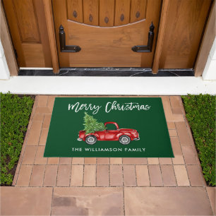 Felpudo Camión vintage grande con Navidades verdes con gu