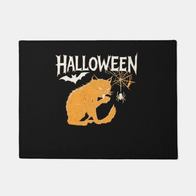Felpudo Camiseta clásica de Halloween de un gato vampiro (Anverso)
