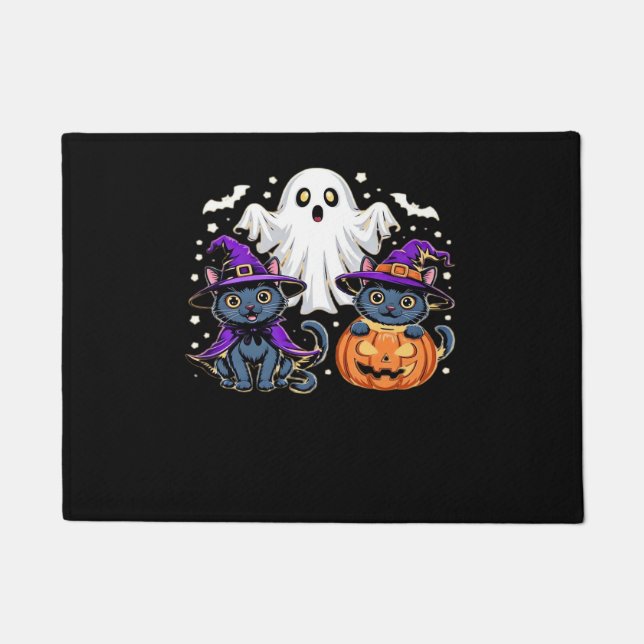 Felpudo Camiseta Clásica de Halloween Ghost Pumpkin Cat_3 (Anverso)