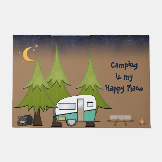 Felpudo Camping Es Mi Lugar Feliz, Personalizado RV Doorma (Anverso)