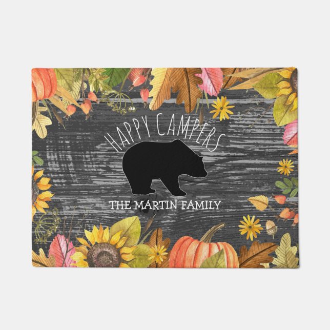 Felpudo Campistas contentos de madera rústicos del oso el (Anverso)