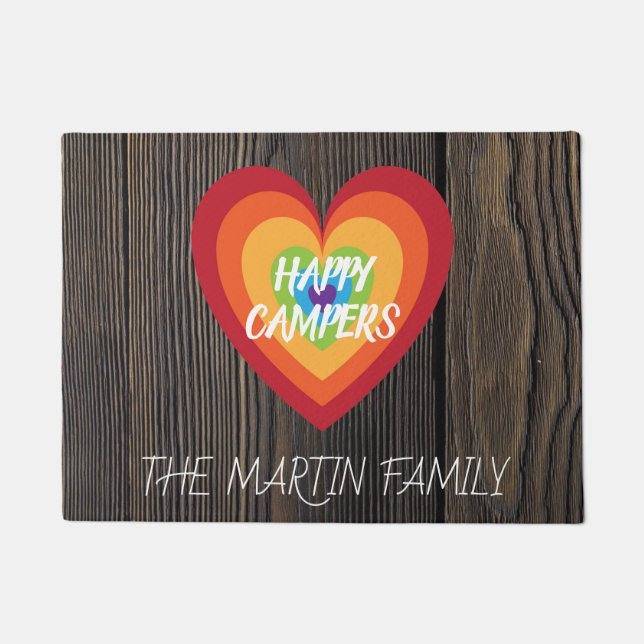 Felpudo Campistas contentos retros de madera rústicos del (Anverso)