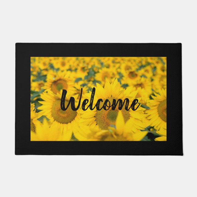 Felpudo Campo amarillo de girasoles Fotografía bienvenida (Anverso)