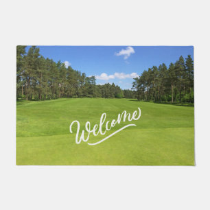 Felpudo Campo de golf con signo de bienvenida verde
