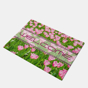 Felpudo Campo de las flores de tulipán rosadas