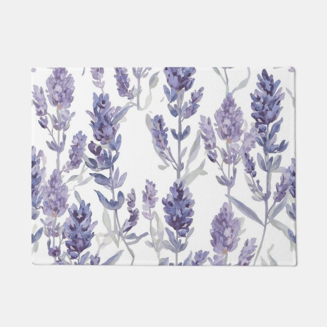 Felpudo Campos de lavanda | Patrón de flores de acuarela p (Anverso)