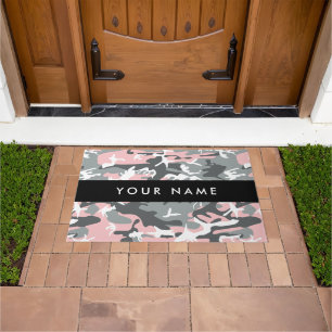 Felpudo Camuflaje rosa y gris Tu nombre Personaliza
