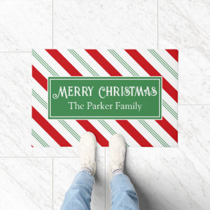 Felpudo Caña de Caramelo de Navidad Raya Verde Blanco Rojo