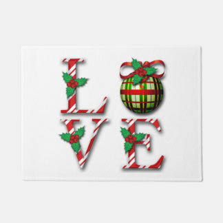 Felpudo Candy Cane Stripes Holly Berries Navidades de amor