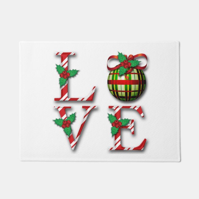Felpudo Candy Cane Stripes Holly Berries Navidades de amor (Anverso)