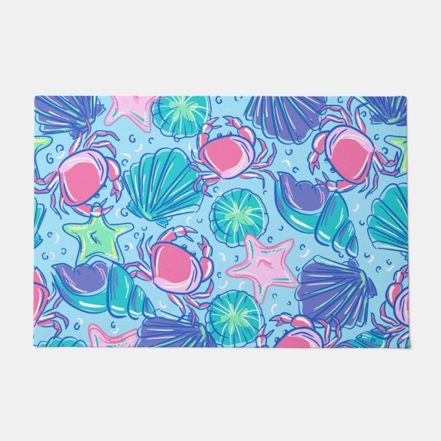 Felpudo Cangrejo de la concha de Preppy Beach (Anverso)