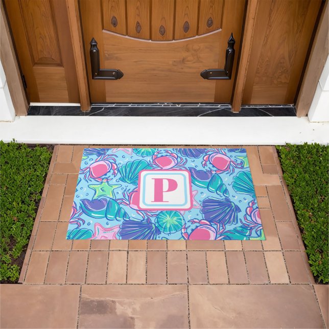 Felpudo Cangrejo Preppy Monograma Beach Shell (Exterior)