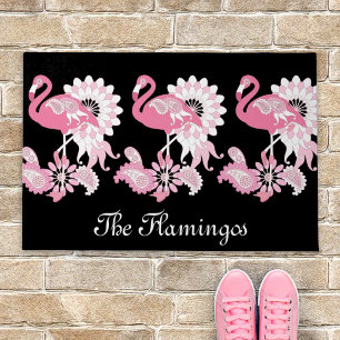 Felpudo Caprichoso Flamenco Rosa Negro Moderno