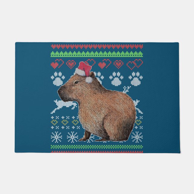 Felpudo Capybara Santa-Claus Ugly Christmas Sweater Holida (Anverso)