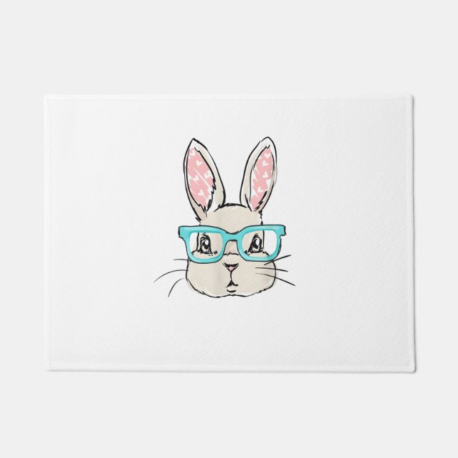 Felpudo Cara De Conejo Con Gafas Rosa, Conejo De Pascua F (Anverso)