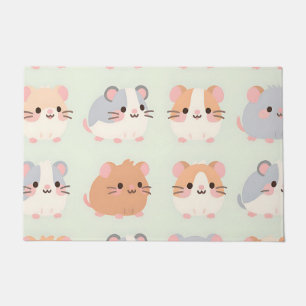 Felpudo Caras de hámster lindas patrón pastel kawaii