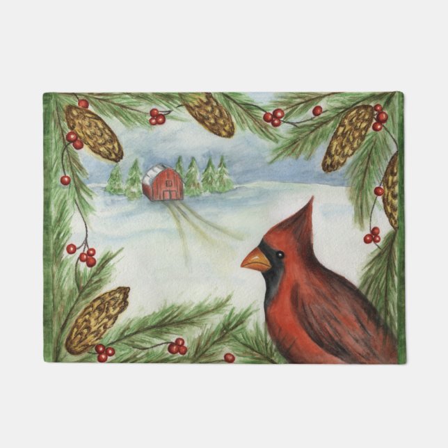 Felpudo Cardenal de Navidades rojos Doormat Rug (Anverso)