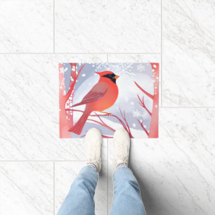 Felpudo Cardenal Rojo Hermosa Pintura Acuarela