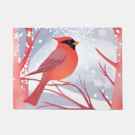 Felpudo Cardenal rojo | Hermosa pintura acuarela