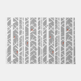 Felpudo Cardenales en los árboles bircos en gris claro