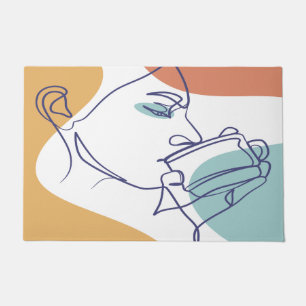 Felpudo cartel de dibujo de arte de línea de mujer bebiend
