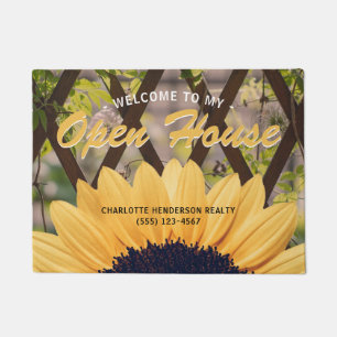 Felpudo Casa abierta de girasoles amarillos de la propieda