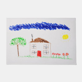Felpudo Casa de dibujo del niño de una puerta