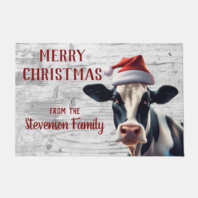 Felpudo Casa de la familia Holstein Cow Santa (Anverso)