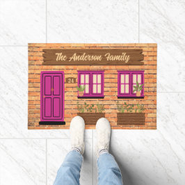 Felpudo Casa de ladrillo con Personalizado de puerta rosa