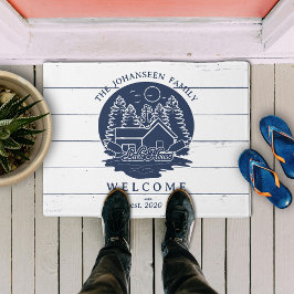 Felpudo Casa de lago Náutico de Madera Rusa Azul y Blanca