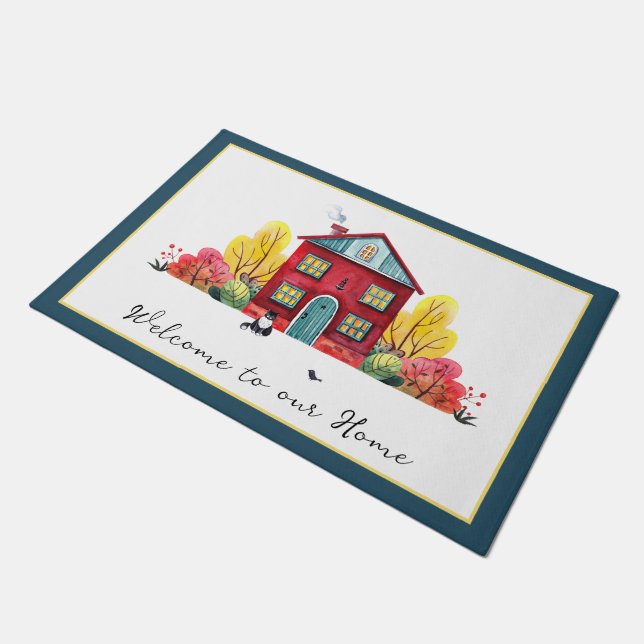 Felpudo Casa de otoño y gato  (Angular)