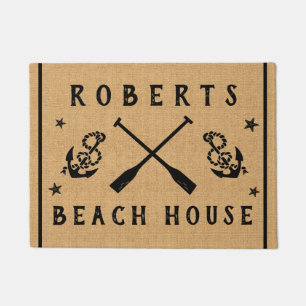 Felpudo Casa de playa Anclas Personalizado Rustic Burlap