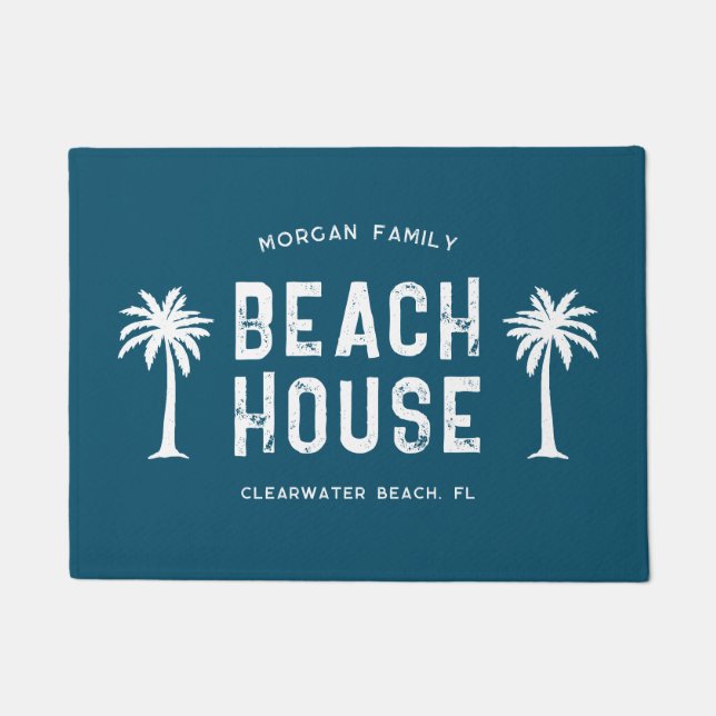 Felpudo Casa de playa de veraneo de nombre familiar (Anverso)