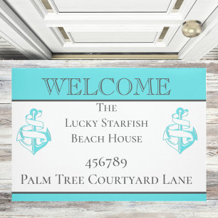 Felpudo Casa de playa Náutica Verde azulada Turquesa Ancho