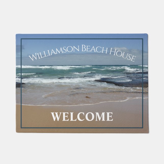Felpudo Casa de playa personalizada Ocean Door Mat (Anverso)