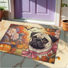 Felpudo Casa de Pug Dog & Halloween, otoño, Art Nuovo