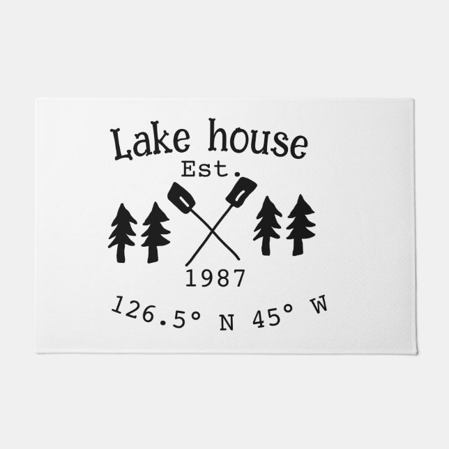 Felpudo Casa del lago. Fecha año personalizado coordenadas (Anverso)