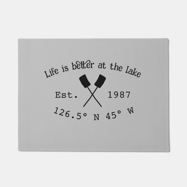 Felpudo Casa del lago. Fecha año personalizado coordenadas (Anverso)