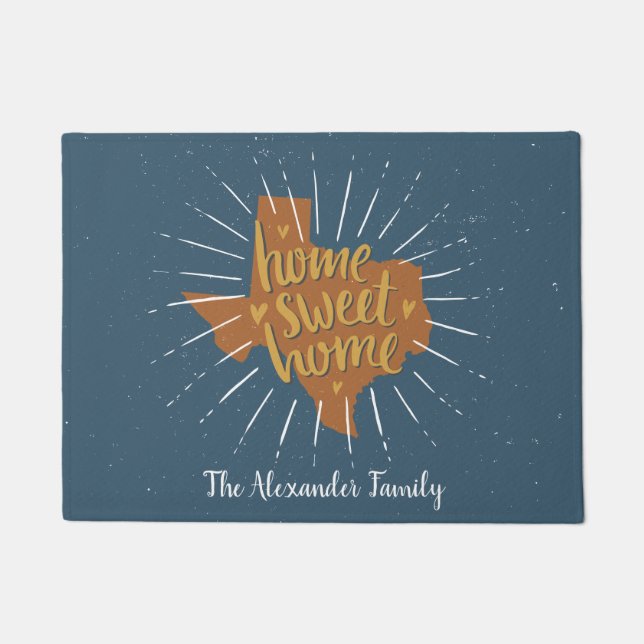 Felpudo Casa dulce Blue Naranja Gold - Texas (Anverso)
