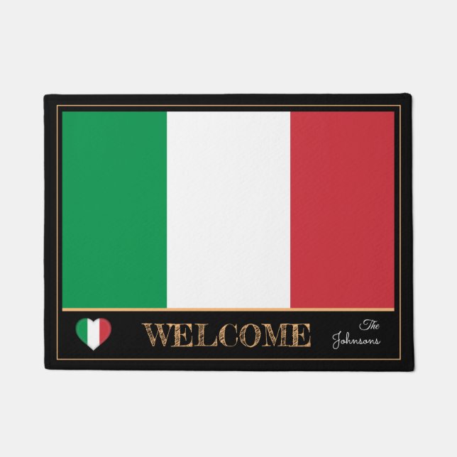 Felpudo Casa italiana con bandera italiana/deportes Bienve (Anverso)