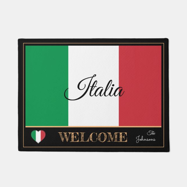 Felpudo Casa italiana con bandera italiana/deportes Bienve (Anverso)
