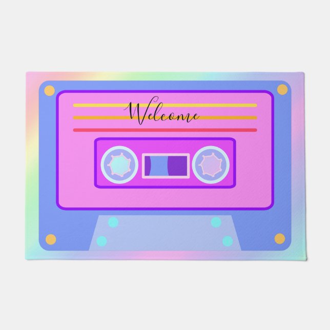 Felpudo Cassette de audio Rainbow 90 estético de vaporwave (Anverso)