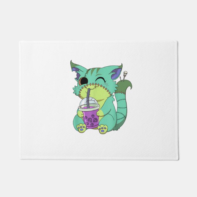 Felpudo Cat Boba Tea Anime Kawaii Gráfica Pastel Salón del (Anverso)