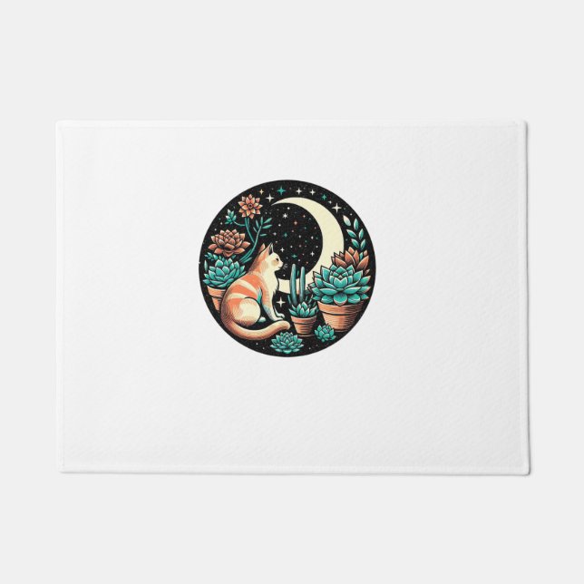 Felpudo Cat Celestial Mystical Sucult Plant Witch Retro (Anverso)