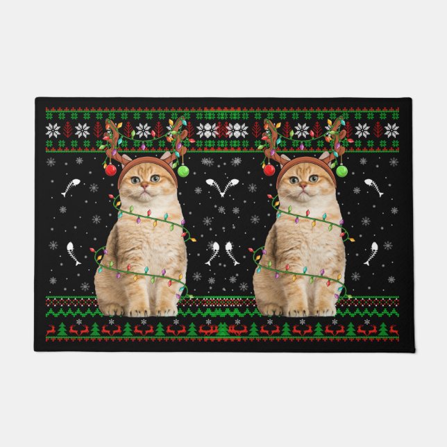 Felpudo Cat Ugly Xmas Sweater Lighting Santa Cat Christmas (Anverso)