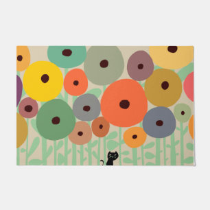 Felpudo Cat Under Flowers Garden Flores de colores