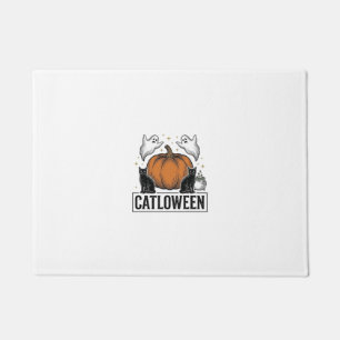 Felpudo Catloween Gato Negro Fantasma Diseño Vectorial de