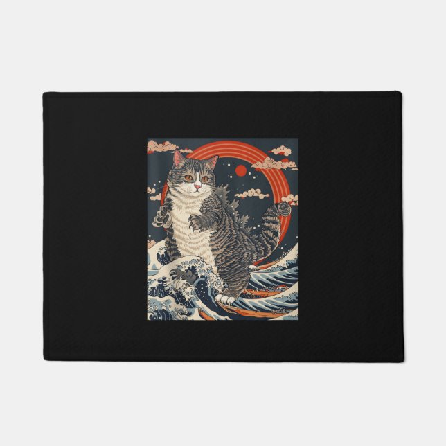 Felpudo Catzilla Cat Arte Japonés Gracioso Regalos De Gato (Anverso)