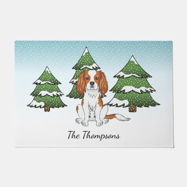 Felpudo Cavalier King Charles Spaniel Blenheim en Invierno (Anverso)