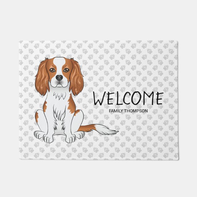 Felpudo Cavalier King Charles Spaniel Blenheim y texto (Anverso)